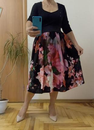 Яркое цветное комбинированное платье размер 12-14 scarlet