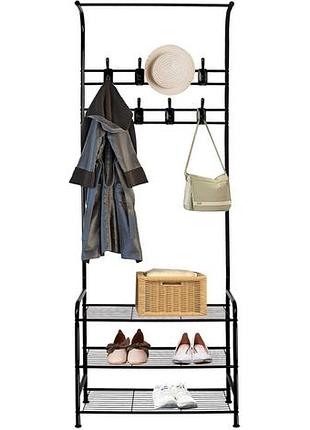 Вішалка для одягу з полицею для взуття innotic. стійка металева підлогова вішалка 3-в-1 з гачками та полицями