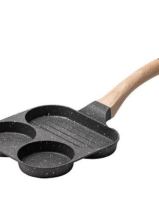 Сковорода квадратная порционная на 3 секции с антипригарным покрытием для всех плит серая hp39571c