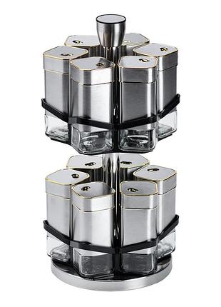 Набор для специй на подставке 12 баночек по 120 мл, хром с золотом hp1321