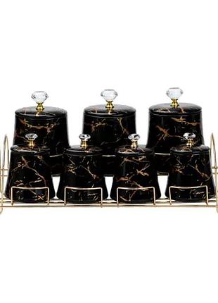 Набор для специй 4 шт по 250 мл и 3 шт по 550 мл на металической подставке черный hp1249