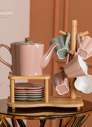 Чайный сервиз на 6 персон с бамбуковой подставкой hp-15-25