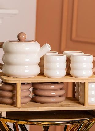 Чайный сервиз на 6 персон с 2-ярусной бамбуковой подставкой hp-15-20