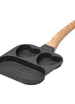 Сковорода квадратная порционная на 3 секции с антипригарным покрытием серая hp39569c