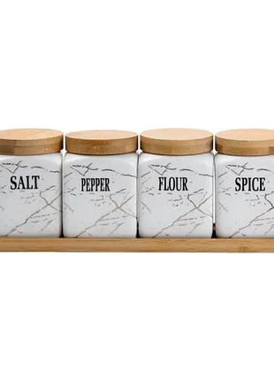 Набір для сипучих прдуктів 4 штуки по 300 мл на бамбуковій підставці
