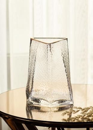 Стеклянная ваза для цветов, декоративный треугольник с золотой каймой, 16 см hp-1709