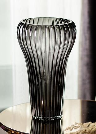 Стеклянная ваза для цветов, декоративная фигурная, серая, 27,5 см hp-1719