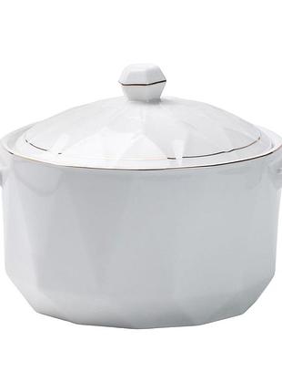 Супниця керамічна з кришкою і ручками 2,2 л біла