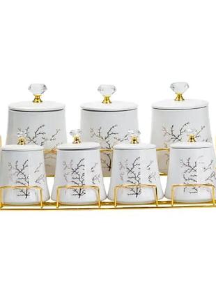 Набор для специй 4 шт по 250 мл и 3 шт по 550 мл на металической подставке hp1216