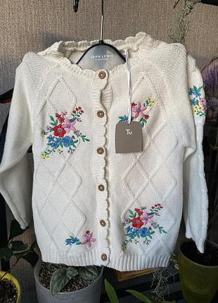 Біла нова кофта для дівчинки 18-24 міс з біркою бавовна з вишивкою на ґудзиках