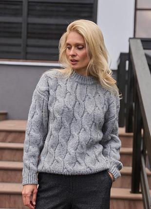Светр з візерунком коси з люксової пряжі вовна меріноса + мохер