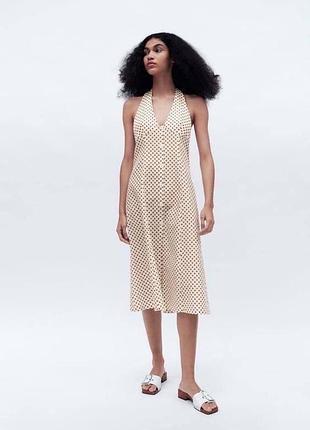 Кремова міді-сукня в горошок zara