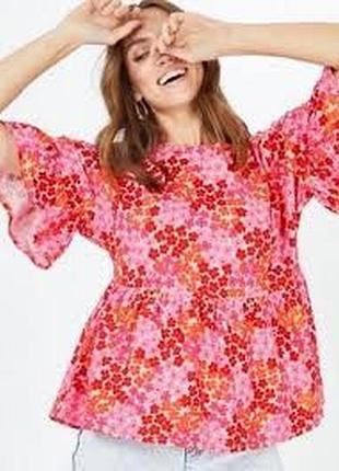 Женская трикотажная блуза, блузка, футболка в мелкий цветок