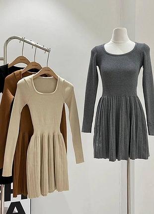 Є накладений платіж🌸 плісирована трикотажна міні-сукня з довгими рукавами💞