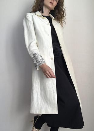 Льон+шовк. жіночий жакет пальто плащ в стилі фольк в українському стилі бежеве пальто