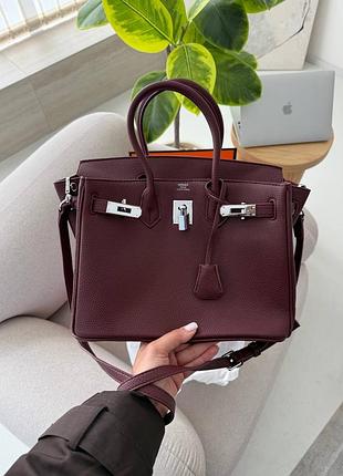 Бордовая сумка биркин birkin 30 cm брендовая кожаная сумка
