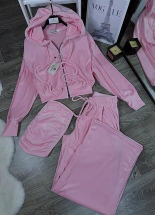 Велюровий спортивний костюм з топом велюровий спортивний костюм трійка