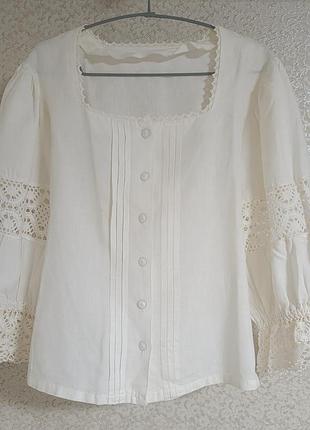 Невероятная винтажная льняная винтажная винтаж женская блузка блуза рубашка вышивка макраме лен лен хэндмейд