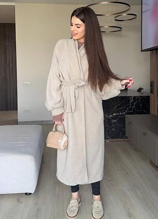 Бежевий кардиган з поясом молочний кардиган з поясом довгий кардиган альпака