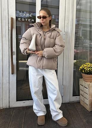Дутый стеганый пуховик пуффер кашемир