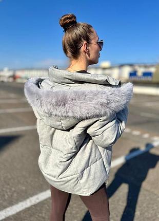 Тепла куртка з хутром тепла куртка на осінь демісезонна куртка сірого кольору