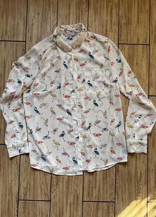 Рубашка вільна біла фламінго 42/44 (10)