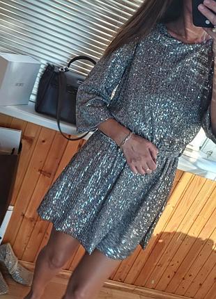 Коктейльне плаття в паєтках срібло з поясом tensione in шикарне стильне плаття ошатне трендове плаття сарафня