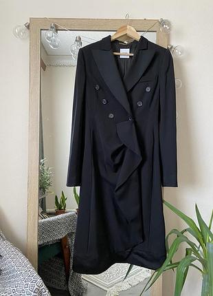 Тренч moschino чорний жіночий плащ базовий двобортний вовняний шерстяний теплий