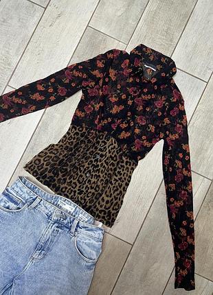 Блузка сітка,принт ,леопард,квіти