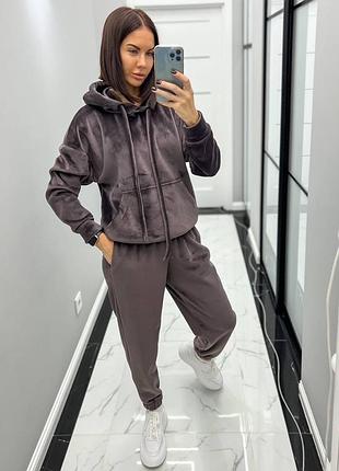 Очень теплый велюровый спортивный костюм с худи