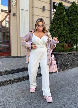 Жіночі білі велюрові брюки палаццо | 7105.1