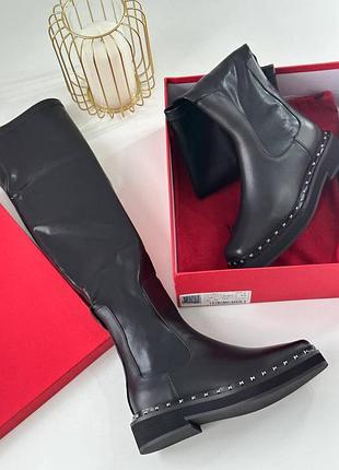 Шкіряні високі жіночі ботфорти валентино демі