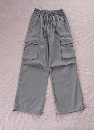 Широкі штани парашути з утяжками знизу дівчинці, брюки карго пояс резинка