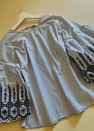 Шикарная хлопковая блуза с объемными рукавами с вышивкой