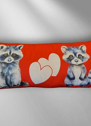 Подушка з принтом габардинова пара єнотів, червона 35х75 (305)