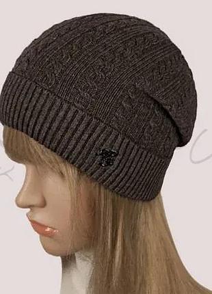 Шапка женская шерстяная одинарная удлиненная с заворотом atrics wh401 кофе