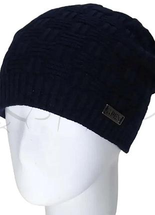 Шапка мужская без манжета сцеплена кнопкой и утеплена флисом apex кріт темно-синий