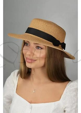 Шляпа женская канотье летняя украшеная лентой красивая и легкая валери braxton 1706 темно-бежевый
