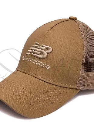 Бейсболка сетка тонкий котон универсальная с большой вышивкой кепка на регуляторе new balance lks08 бежевый