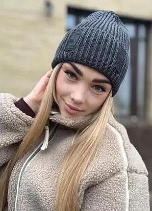 Шапка женская с отворотом утеплена микрофлисом в рубчик caskona nodus 3 шапка серый