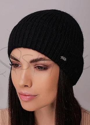 Шапка женская кашемировая круглая при голове небольшая одинарная зимняя leks катрін черный