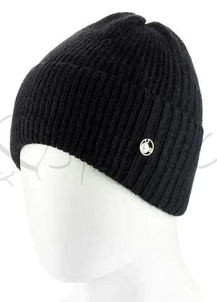 Шапка женская ангоровая утепленная флисом с отворотом сверху собрана atrics wh909 черный