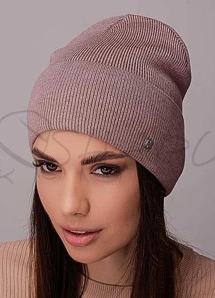 Шапка женская шерстяная с отворотом утепленная флисом мелкой вязки leks скілл кофе