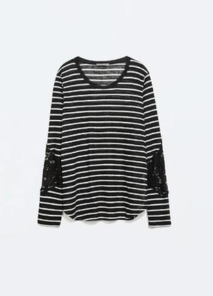 Блуза- черной с белыми полосками и кружевом, из льняной ткани из коллекции zara w&amp;b collection: