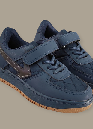 Детские синие кроссовки, кеды на липучке синие школьные для девочки мальчика маломер