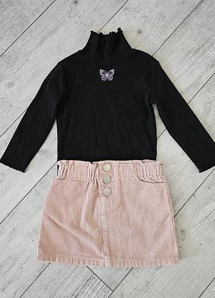 Набор костюм комплект для девочки юбка и гольф водолазка в рубчик