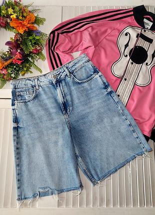 Джинсовые шорты бермуды широкие с необработаным краем new look