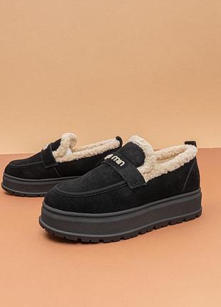 Женские утепленные ботинки лоферы черные зимние 36-41 лоферы жемнее зимние itts 1131237