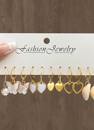 Набір сережок 6 пар метелика серця