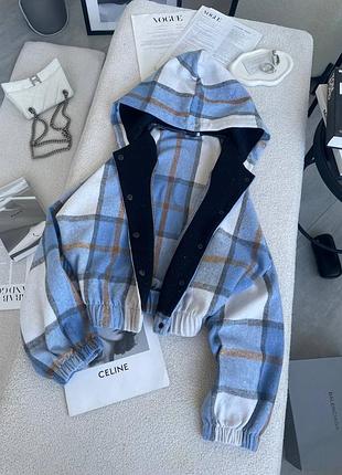 Бомбер з подвійним капюшоном тканина: кашемір клітка кольори:рожевий,зелений,чорний, блакитний  розмір:42-46;48-50 практичний  бомбер